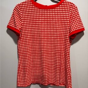 Anne Klein Red and White Polka Dot Short Sleeve Top